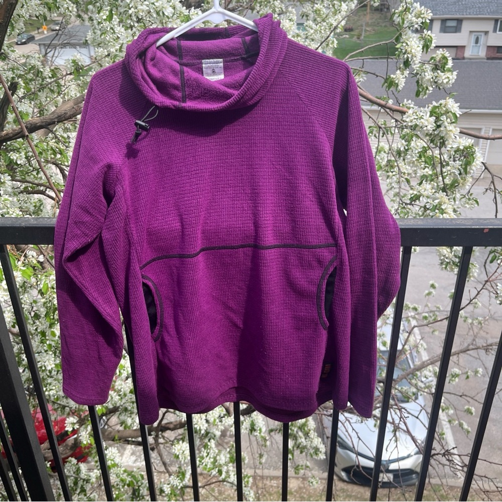 Melanzana Women's Eggplant Pullover Micro Grid Fleece Sweater